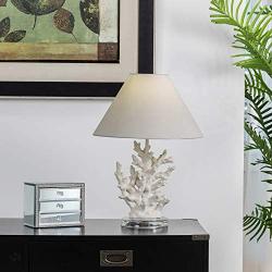 Table Lamp for Living Room/ Bedroom Farmhouse Side Novetly Coral Table Lamp with Burlap Lamp Shade - 19.29'' High