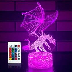 SETIFUNI Dragon lamp Dragon Toys Night Light 16 Colors Changing 3D Optical Illusion Bedside Lamp Birthday Gifts for 3 4 5 6+Years Old Boys and Girls