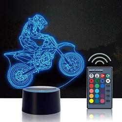 3D Night Light, Urwise Cross Country Motorcycle 3D Night Lamp, 16 Color Changing Light with Remote Control Animal Toys Bedroom Home Decor, for Boys Girls and Kids Birthday Christmas Gift 1001