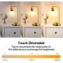 QiMH Industrial Table Lamp for Bedroom,Touch Control Bedside Lamp with USB Port/Outlet Dimmable Glass Shade Nightstand Lamp for Bedroom Office Reading with Bulb (Gold)