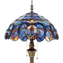 Tiffany Style Floor Lamp W16H64 Inch Tall Blue Purple Clouldy Stained Glass Shade 2E26 Antique Standing Reading Lighting Base S558 WERFACTORY LAMPS Bedroom Living Room Coffee Bedside Table Lover Gifts