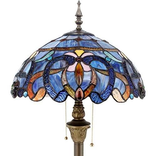 Tiffany Style Floor Lamp W16H64 Inch Tall Blue Purple Clouldy Stained Glass Shade 2E26 Antique Standing Reading Lighting Base S558 WERFACTORY LAMPS Bedroom Living Room Coffee Bedside Table Lover Gifts