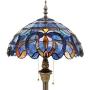 Tiffany Style Floor Lamp W16H64 Inch Tall Blue Purple Clouldy Stained Glass Shade 2E26 Antique Standing Reading Lighting Base S558 WERFACTORY LAMPS Bedroom Living Room Coffee Bedside Table Lover Gifts