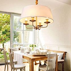 Modern 5-Light Drum Chandelier with Fabric Shade Farmhouse Elegent Hanging Light Fixture for Dining Room House Kitchen Island Bedroom Living Room, D55H33cm