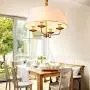 Modern 5-Light Drum Chandelier with Fabric Shade Farmhouse Elegent Hanging Light Fixture for Dining Room House Kitchen Island Bedroom Living Room, D55H33cm