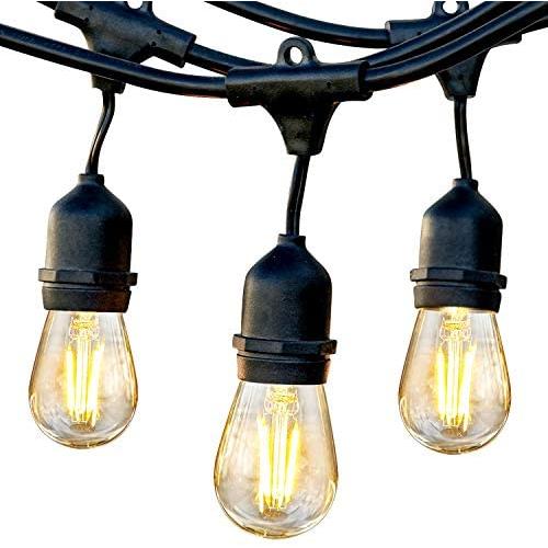 Brightech Ambience Pro - Waterproof LED Outdoor String Lights - Hanging 1W Vintage Edison Bulbs Create Bistro Ambience On Your Gazebo - 24 Ft Commercial Grade Cafe Lights, Dimmable