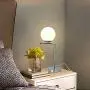 KARMIQI Modern Bedside Table Lamp with Glass Ball Shade, Contemporary Globe Desk Lamps for Living Room, Sliver Nightstand Lamps for Bedroom