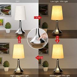 Table Lamp, Deeplite 3 Way Dimmable Bedside Lamps, Silver Touch Control Lamp Set of 2 for Bedroom, Living Room (6W LED Bulb Incuded)