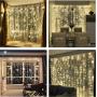 New 300 LED Window Curtain String Light Wedding Party Home Garden Bedroom Outdoor Indoor Wall Decorations, Warm White