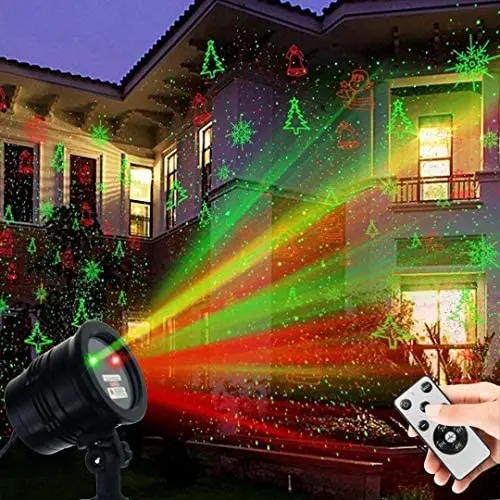 Christmas Laser Lights, Projector Lights Led Landscape Spotlight Red and Green Star Show with Rf Wireless Remote Christmas Decorative for Outdoor Garden Patio Wall Xmas Holiday Party