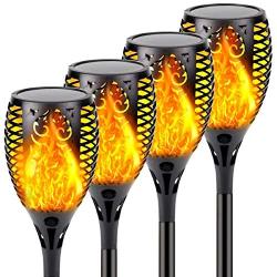 4-Pack Solar Lights Outdoor, Upgraded 33 LED Solar Torch Light with Flickering Flame for Christmas Decorations, Waterproof Landscape Decoration Lights for Pathway Garden - Dusk to Dawn Auto On/Off