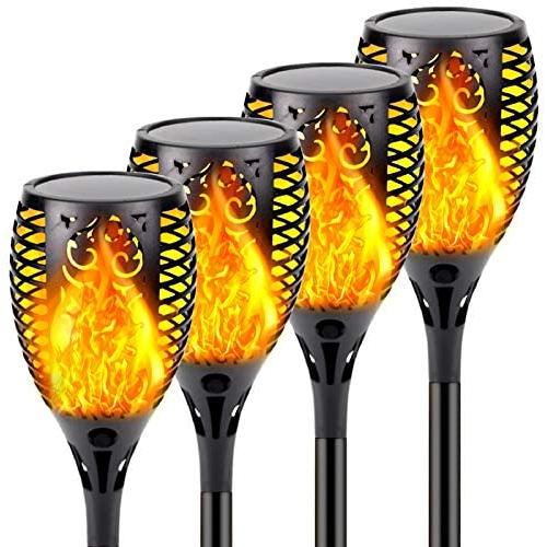 4-Pack Solar Lights Outdoor, Upgraded 33 LED Solar Torch Light with Flickering Flame for Christmas Decorations, Waterproof Landscape Decoration Lights for Pathway Garden - Dusk to Dawn Auto On/Off