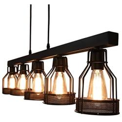 OYIPRO Industrial Kitchen Island Light, 5 Lights Pendant Light Metal Wire Cage Hanging Lamp Rustic Ceiling Light Fixture E26 Socket