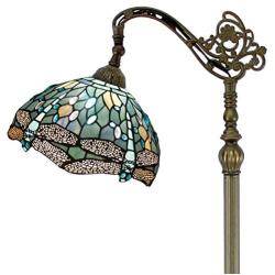 Tiffany Style Reading Floor Lamp W12H64 Inch Sea Blue Stained Glass Crystal Bead Dragonfly Lampshade Antique Lighting Arched Base S147 WERFACTORY Lamps Living Room Bedroom Coffee Table Lover Gifts