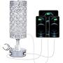 Tomshine Crystal Table Lamps, Touch Control Lamp Dual USB with AC Outlet 3-Way Dimmable Silver Bedside Nightstand Small Desk Lamp for Living Room Bedroom Decorative Table Light (Include Bulb)