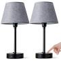 Focondot Touch Control Lamps, Built in 2 USB ports and 1 AC Outlet Bedside Table Lamp, Gray Nightstand Lamps Include 2 Dimmable Edison LED Bulbs, Ideal USB Lamps for Bedroom Living Room Office(2 Pack)