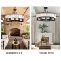 CROSSIO 6 Lights Luxury Round Crystal Chandelier Vintage Black Iron Pendant Light for Dining Room Bedroom Living Room D25.6'' x H20''