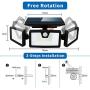 Otdair Solar Security Lights, 3 Head Adjustable Motion Sensor Lights 132 LED Flood Lights Outdoor Spotlights 360° Rotatable IP65 Waterproof for Garden Patio Yard Porch Garage Pathway