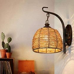 Mopoq Antique Rattan Wall Light Fixture Classic American Wrought Lantern Wall Sconce E27 Art Deco Lighting Wall Lamp for Dining Room Wall Living Room Corridor Bedside Living Room Barn (Size : 1 pcs)