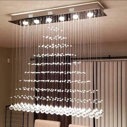 Modern Rain Drop Crystal Rectangle Chandelier/Flush Mount/Ceiling Light Fixtures for Living Room/Dining Room/Foyer/Bedroom (6 Lights)