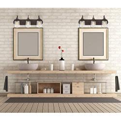 Kira Home Mason 23'' 3-Light Industrial Vanity/Bathroom Light + Seeded Glass Shade, Oil-Rubbed Bronze Finish