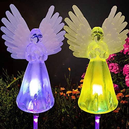 Angel Landscape Path Lights 2 pcs Angel Solar Lights Outdoor Grave Decorations for Cemetery Garden Gifts for mom Garden Decorations Garden Gift Memorial Stones for Loved Ones Grandma Birthday Gifts