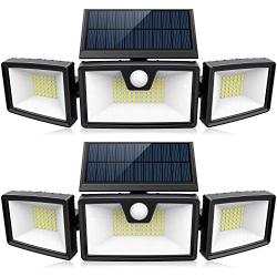 Solar Motion Sensor Lights Outdoor w/ 3 Work Modes, 3 Adjustable Heads, Wider Lighting Range. Waterproof Security Solar Powered Flood Lights for Outside Wall Yard(1200LM, 132 LED, 2 Pack)