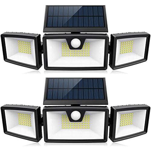 Solar Motion Sensor Lights Outdoor w/ 3 Work Modes, 3 Adjustable Heads, Wider Lighting Range. Waterproof Security Solar Powered Flood Lights for Outside Wall Yard(1200LM, 132 LED, 2 Pack)