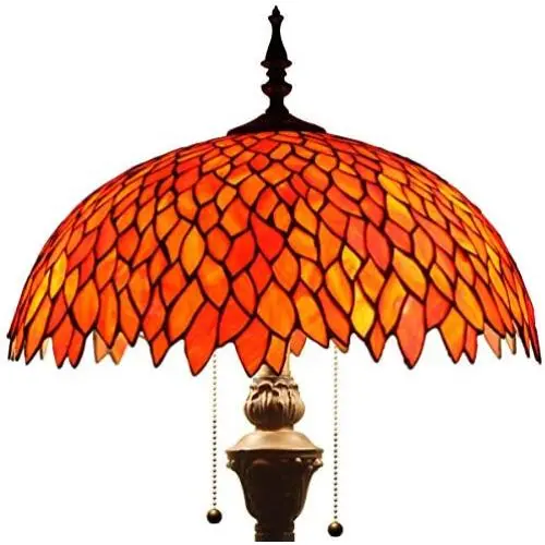 Red Wisteria Tiffany Style Floor Standing Lamp W16H64 Inch Tall Stained Glass Shade 2E26 Antique Read Lighting Base S523R WERFACTORY LAMPS Bedroom Living Room Bedside Table Bookcase Dresser Lover Gift