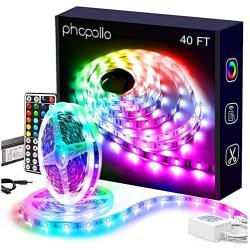 Phopollo Led Lights 40ft RGB Color Changing 180 LEDs with Power Supply and Remote for Bedroom