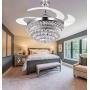 Crystal Chandelier Fandelier Chrome Ceiling Fan 42 Inch with Retractable invisible Blades and 3 Changing LED Light Color Ceiling Fan Light for Indoor, Living Room, Dining Room, Bedroom