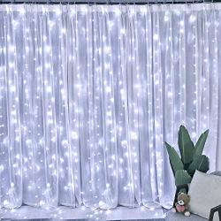 Chinety Window Curtain Lights 300 LED Upgraded Bigger Bulbs USB Plug in Fairy Lights 8 Modes Remote Control Curtain String Lights Waterproof LED Fairy Lights for Party Bedroom Home Decor (Cool White)