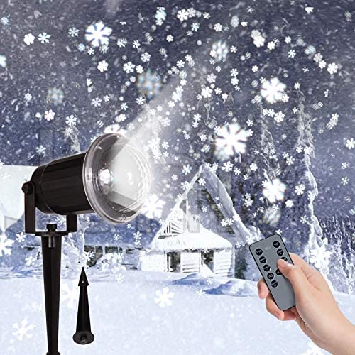 Christmas Snowflake Rotating Projector Waterproof Snowfall LED Light Snow Falling Projector Light Remote Control for Landscape Decorative Wedding Halloween Christmas Party Outdoor Indoor Décor