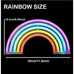 Rainbow Neon Light, Cute Colorful Neon Rainbow Sign, Battery or USB Powered Night Light as Wall Decor for Kids Room, Bedroom, Christmas, Festival, Party (M)