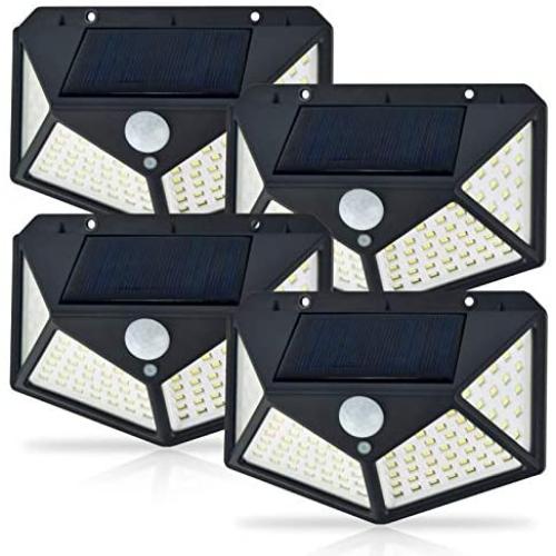 Solar Motion Sensor Security Lights Outdoor, 100 LED 3 Working Mode 270° Wide Angle Solar Wall Light IP65 Waterproof Solar Powered Lights for Garden, Yard, Front Door, Garage, Porch(4 Pack)