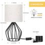 HAITRAL Black Modern Table Lamp - Minimalist Small Bedside Lamp with Hollowed Out Base Linen Fabric Shade, Vintage Nightstand Lamp for Bedroom Living Room Side Table Desk Kids Room