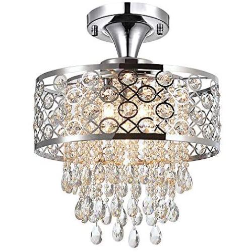 Maxax Flush Mount Crystal Chandeliers with 5 Lights Pendant Light with Crystal Drops,Ceiling Light Fixture for Dining Room, Bedroom, Living Room (Chrome)