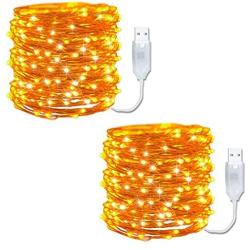 Yogoo 100 Led USB Powered LED Fairy String Lights, Waterproof Starry Milk White Bulb Copper String Lights for Bedroom Indoor Outdoor Wedding Holiday Christmas Décor (66FT, Warm White)