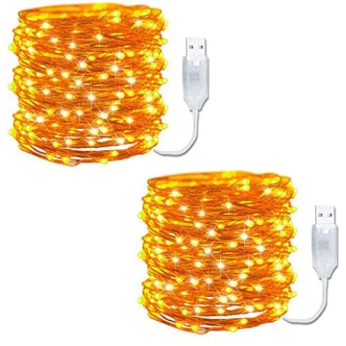Yogoo 100 Led USB Powered LED Fairy String Lights, Waterproof Starry Milk White Bulb Copper String Lights for Bedroom Indoor Outdoor Wedding Holiday Christmas Décor (66FT, Warm White)