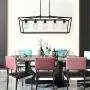 BONLICHT Farmhouse 5 Light Rectangle Dining Room Chandelier with Clear Glass Shade in Matte Black Finish,Classic Industrial Kitchen Island Pendant Hanging Lighting for Living Room Foyer