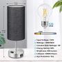 Black Touch Control Table Lamp Set of 2, 3-Way Dimmable Bedside Nightstand Lamps with 2 USB Ports&AC Outlet Fabric Round Black Lamps for Bedroom Living Room Desk Silver Metal Base, Bulbs Included