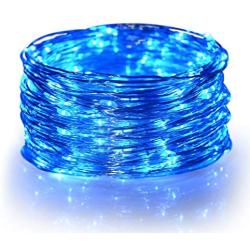 HONGM 2 Pack 100 LED 32.8ft 8 Modes Remote Control Battery Operated Waterproof Dimmable Fairy String Copper Wire Lights for Wedding, Bedroom, Patio, Party, Christmas, (Blue 2 Pack)