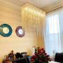 WUPYI 32 Inch Modern Crystal Chandelier,Contemporary Linear Rectangular Crystal Chandelier 7-Lights Hanging Light Pendant Lighting Fixture for Dining Room Island Kitchen