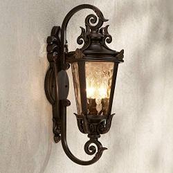 Casa Marseille Outdoor Wall Light Fixture Bronze Scroll 21 1/2'' Hammered Glass for House Porch Patio - John Timberland