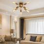 SGLfarmty Close to Ceiling Sputnik Chandelier Semi Flush Mount Mid-Century Light Fixtures Brushed Brass Lighting Ceiling Lamp for Bathroom Bedroom Dining Room Ceiling