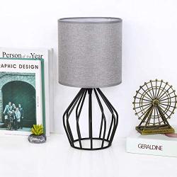 HAITRAL Farmhouse Table Lamp - Small Nightstand Lamp for Bedroom, Black Metal Cage Table Lamp for Living Room, Dorm, Office with Hollowed Out Base, Gray