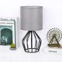 HAITRAL Farmhouse Table Lamp - Small Nightstand Lamp for Bedroom, Black Metal Cage Table Lamp for Living Room, Dorm, Office with Hollowed Out Base, Gray