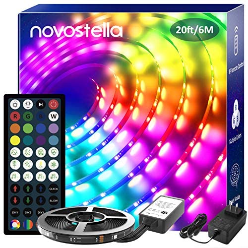 20ft Rainbow Color RGB Led Strip Light, Music Sync Dreamcolor Tape Lights, Dimmable Color Changing Flexible LED Ribbon, RF 44-Key Remote, Waterproof Rope Lighting for Bedroom Party Home Kitchen Gaming