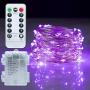 Twinkle Star Fairy Lights, 33ft 100 LED Battery Operated Waterproof String Lights with Remote, Timer & 8 Lighting Modes Indoor Outdoor Wedding Party Decorations, Purple, 1 Pack
