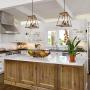 LALUZ Farmhouse Chandelier, Rustic Square 4 Light Fixture with Faux Wood Finish for Foyer, Dining & Living Room, Bedroom and Kitchen Island